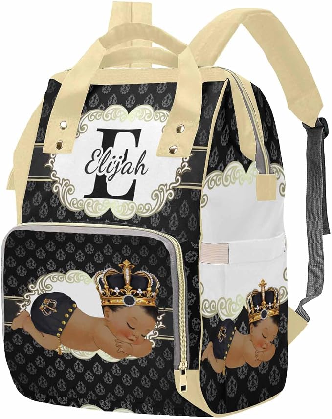 M YESCUSTOM Personalized Baby Diaper Bags for Women Men, Custom Brown Prince Backpack Customized Nappy Mommy Bag Backpack for Son Daughter Travel, Camping, Hiking Picnic