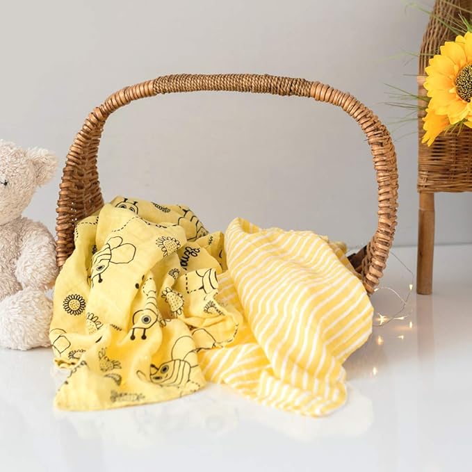 Milk&Moo Cacha Baby Swaddle Blanket, 100% Cotton, Muslin Swaddle Blankets, Ultra Soft, Breathable, Lightweight, Set of 2 Muslin Blanket for Boys and Girls Made in Turkiye
