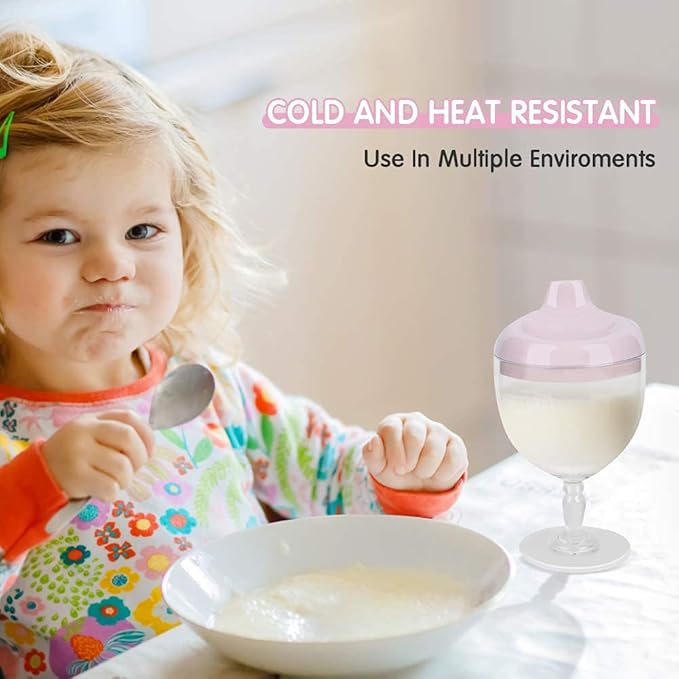 Princess Wine Sippy Cup Spill Proof, Fancy Wine Glass Sippy Cup No Spill for Baby Girl 1+ Year Old, Goblet Style Great for Your Princess Holiday Birthday Party, 5 Ounce (Pink)