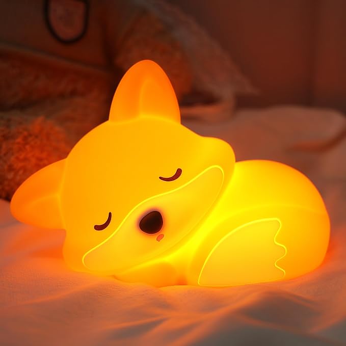 Lampeez Fox Night Light, Cute Fox Gifts, Soft Silicone Lamp Nursery Nightlight LED Touch Light, Bedroom Decor as Xmas Birthday Gift for Boys Girls