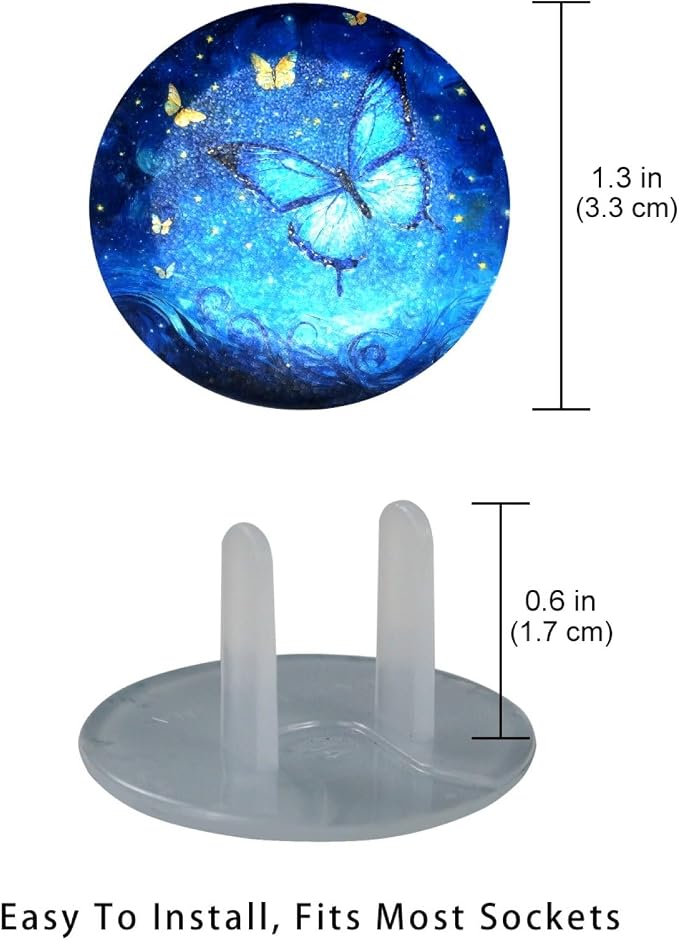 Blue Butterfly 24 Packs Socket Covers Baby Proofing, Electrical Outlet Plug Covers, 2-Prong Power Wall Plugs Socket Caps for Office, Home, Kitchen, Bathroom