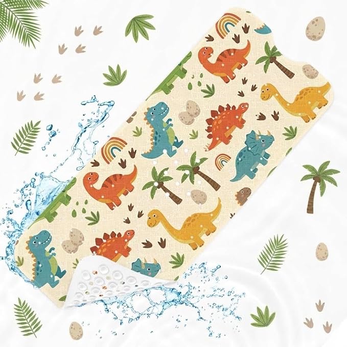 Dinosaur Cute Boho Bathtub Shower Mat Cartoon Rainbow Non-Slip Tub Extra Long Bath Floor 40X16 Inch Machine Washable for Bathroom Tub Bath Mat for Toddler and Baby