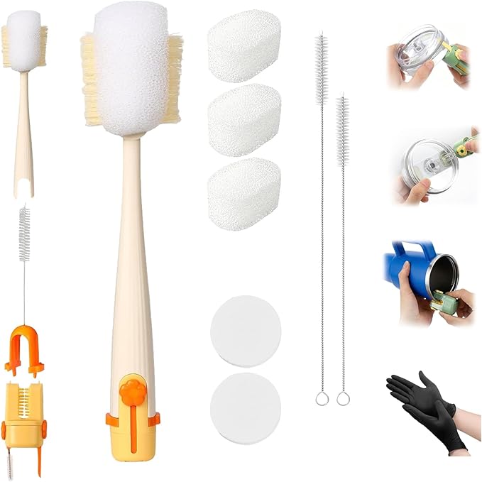 5-in-1 Multi-Purpose Cleaning Brush Set, Water Bottle Cleaning Brush Set, Portable Long-Handled Bottle Brush for Wide-Mouth Mugs, Stainless Steel Cups, Baby Bottles, and Travel Tumblers(YELLOW)