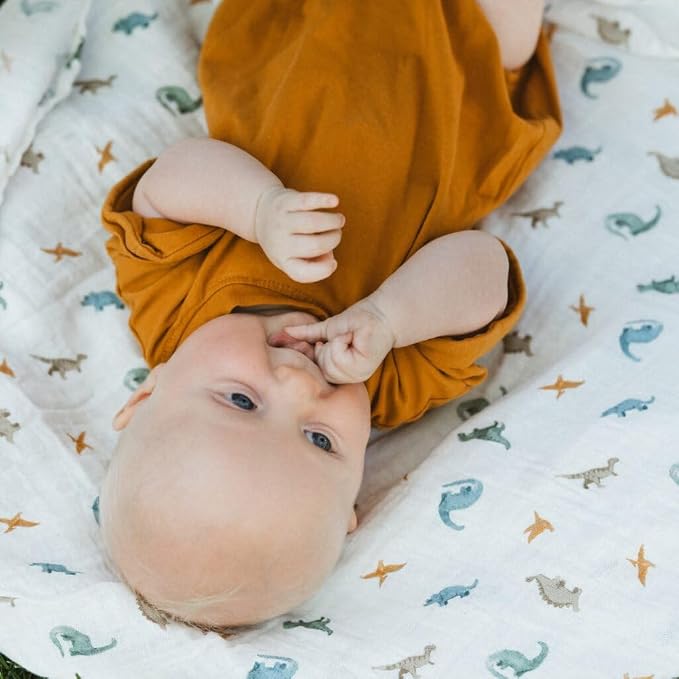 Little Unicorn Muslin Swaddle Blanket for Newborns & Infants | Soft & Breathable Fabric | Baby Blanket for Swaddling, Nursing, Shower Gifts (Little Dino)