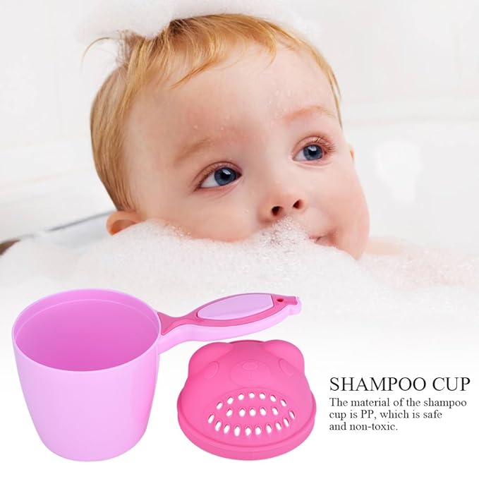 ViaGasaFamido Baby Rinse Cup, Shampoo & Bath Rinser, Wash Hair with 2 Pour Spouts for Protecting Kids Face and Eyes, Pink, 21x10.7x15cm/8.3x4.2x5.9in