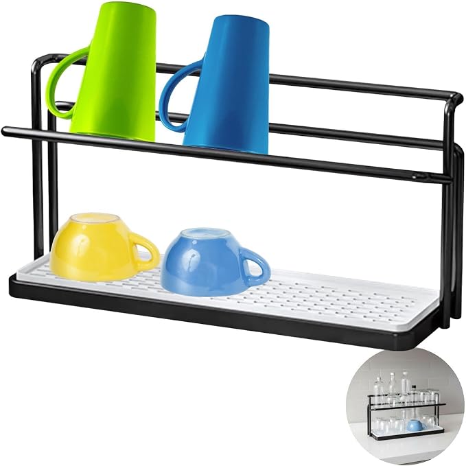 2-Tier Bottle Drying Rack, 15.7 in Kitchen Counter Organizer, Space-Saving Water Bottle Drying Rack with Drain Tray, Rustproof Metal Frame, Easy to Clean for Bottles, Cups