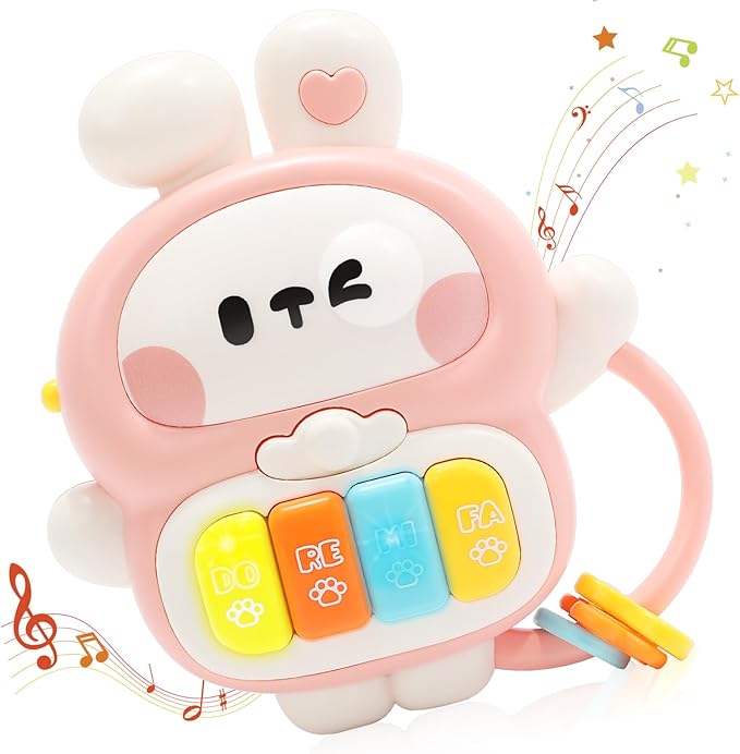 Baby Musical Toys 6-12 Months, Rabbit Piano for Baby Musical Toys for Toddlers 1-3, Busy Board with Music & Light, Birthday Toy for Infant Toddler 1 Year Old Boy Girl Gifts (Pink)