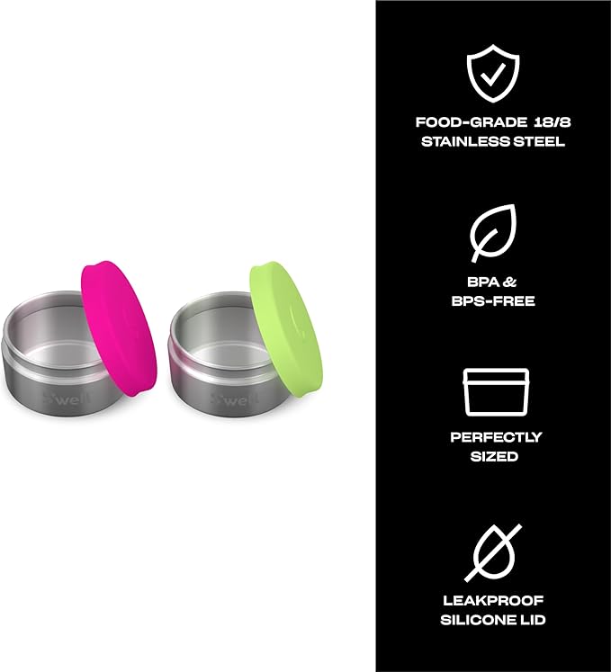 S'well Stainless Steel Condiment Container Set of Two, 2oz, Dragonfruit/Kiwi, Single Walled Durable Construction, Leakproof Silicone Lids, Dishwasher Safe