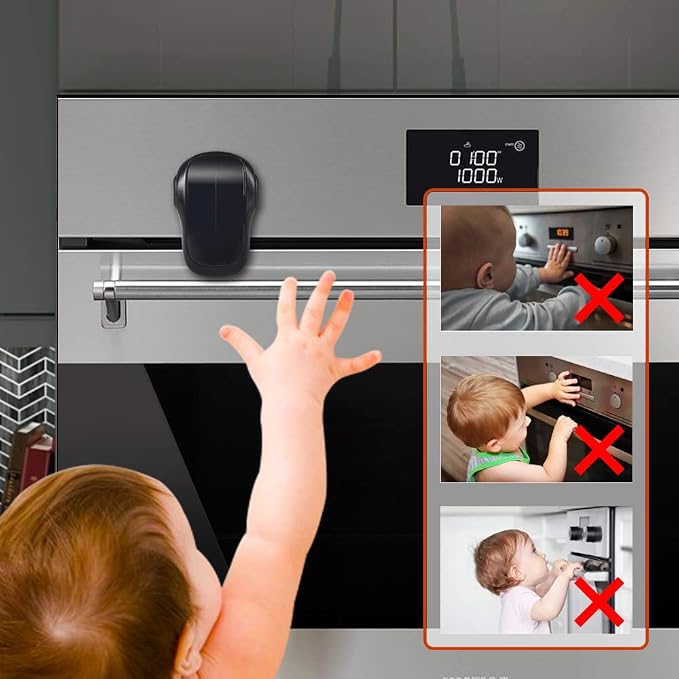 EUDEMON Child Safety Heat-Resistant Oven Door Lock, Oven Front Lock for Kids Easy to Install, Use Adhesive,No Screws or Drill (1 Pack,Black)(ONLY for Flat Surface)