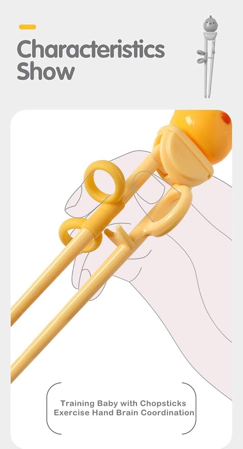 Training Chopsticks for Kids - Use Completely Harmless Material - Anti-Dislocation Buckle Design - Includes Portable Box (Yellow)