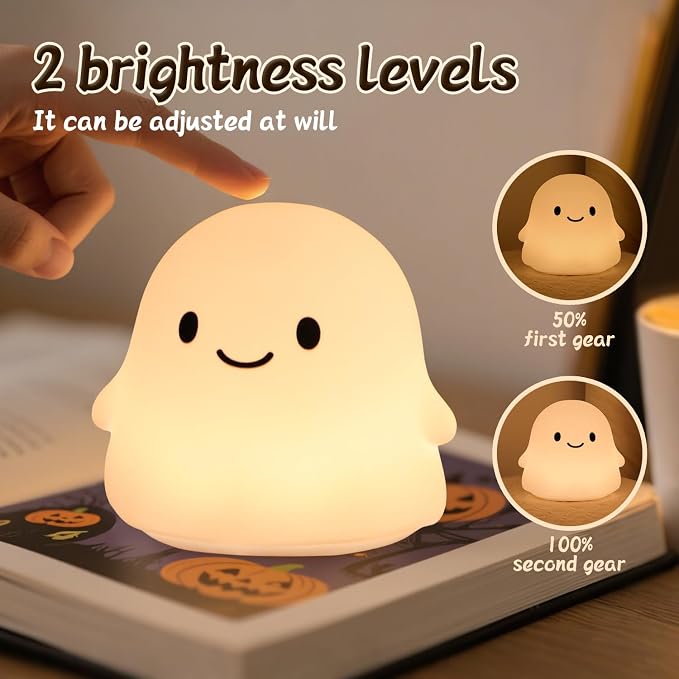 Ghost Night Light Color Changing, Cute Cloud Decor with Colors & 50Hrs, Tap Control Light Up Ghost for Kids, Rechargeable Halloween Gifts, [Mothers Day Gifts]