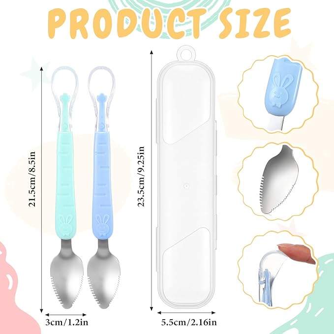 Lallisa 2 Pcs Double Head Baby Food Spoon Silicone Baby Fruit feeder Soft Feeding Food Scraper for Infants Fruit Mud Feeding (Cyan and Blue)