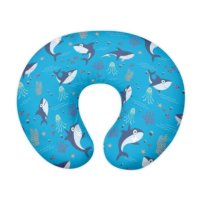 Sea Sharks Breastfeeding Pillow Support Cover Comfortable & Gentle on Baby Skin Fabric Newborn Nursing Pillow Slipcover Case with Hidden Zipper for Boys Girls