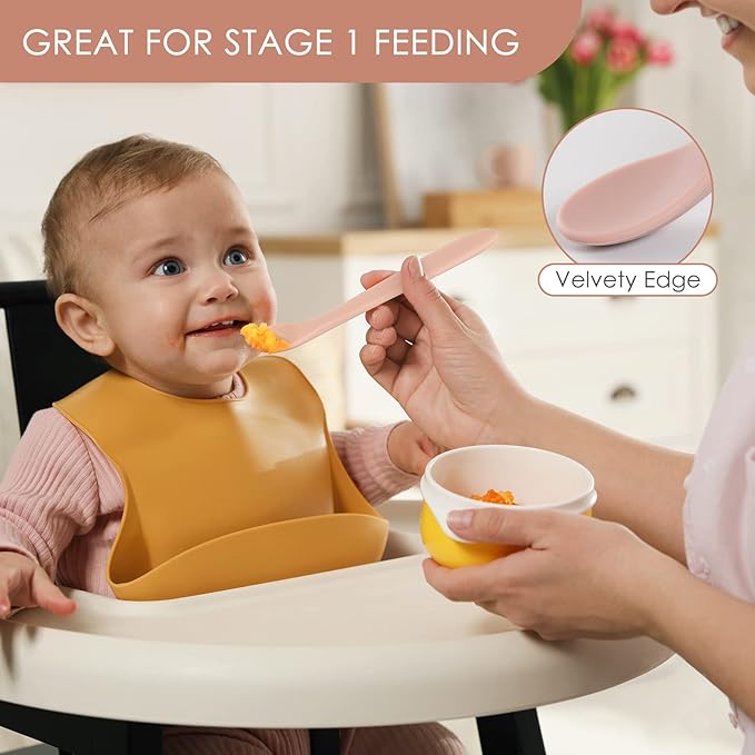 6-Piece Silicone Baby Feeding Spoons, First Stage Infant Spoons, Soft-Tip Easy on Gums I Baby Training Spoon | Infant Utensils Feeding Supplies, Dishwasher & Boil-proof