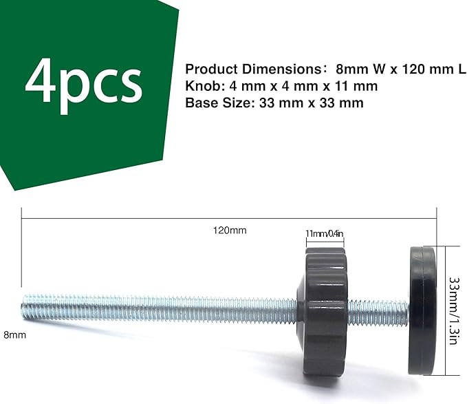 Vmaisi 4 Pack 8MM Baby Gate Threaded Spindle Rod, Replacement Hardware Parts Kit for Pet & Dog Pressure Mounted Safety Gates - Extra Long Wall Mounting Accessories Screws Rods Adapter Bolts Black