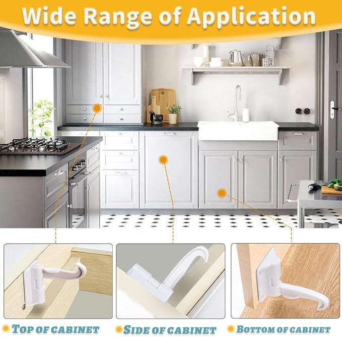 12 Pack Baby Proofing Cabinet Locks, Baitiny Child Proof Upgraded Adhesive Drawer Latch Locks, Invisible No Drilling 12 Piece Child Safety