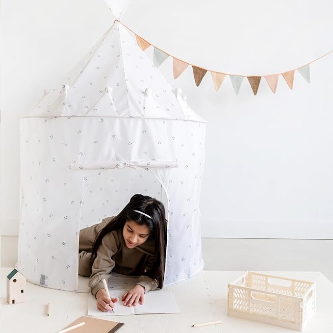 3 Sprouts Kids Play Tent - Sustainable Recycled Fabric ??Fun Spacious Childs Playhouse for Indoor Games for Boys & Girls - Durable Fort Pop Up House for Toddlers & Children Age 3-10 - Blueberry Ivory