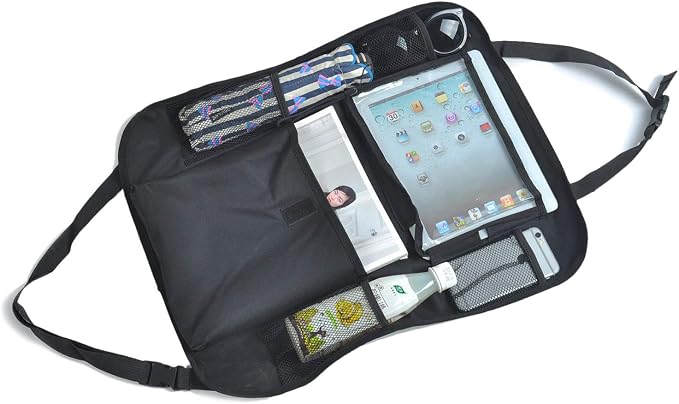 Car Organizer Back Seat Travel Storage with Cup Holders & Tablet Pouch Kick Mats