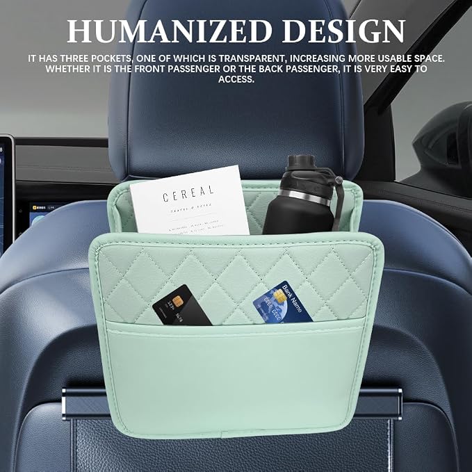 Car Seat Back Organizer, Car Organizers and Storage, PU Leather Vehicle Backseat Hanging Pocket, Automotive Accessories Multi-Pocket Storage Box Organizer Fit for Most Cars (Green, Style 1)