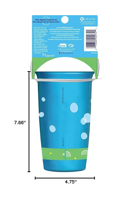Playtex Sipsters Stage 2 360 Degree Peppa Pig Spill-Proof, Leak-Proof, Break-Proof Spoutless Cup for Girls, 10 Ounce - 2 Piece Cup with lid