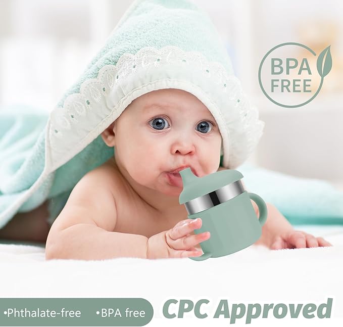 Baby Sippy Cups, 7.4 Oz Stainless Steel Training Cup with Silicone Straws, 3 Stages for Infants Toddlers 6-12 Month and Kids 1-3 Year, 4 Colors