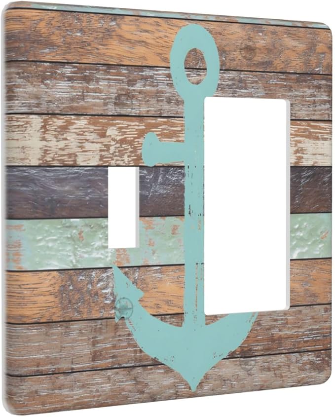 Timeworn Marine Weathered Wood Rustic Nautical Anchor Outlet Covers 1 Toggle 1 Rocker Combination Decorative Wall Plate Electrical Switch Plates Light Switch Cover Plate for Farmhouse Home Decor