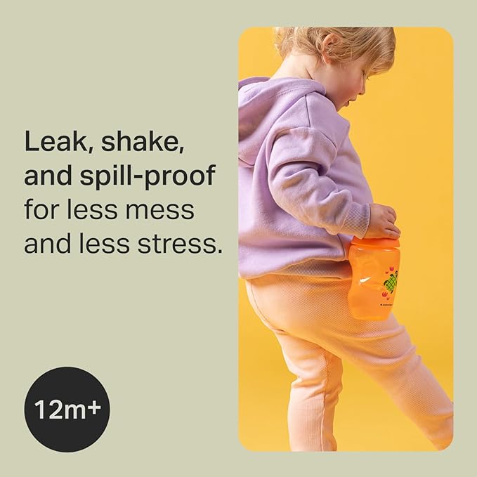 Tommee Tippee Sportee Water Bottle, for 12m+, 10oz, Pack of 3 Non-Spill Sippy Cups for Toddlers, Orange, Green and Blue, with Bite-Resistant Spout, Easy-Hold and BPA Free | for 12m+, Non-Spill, Sippy Cups, for Toddlers, Easy-Hold