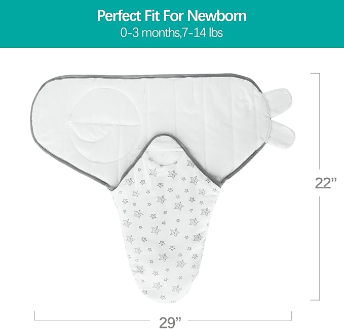 Biloban Baby Swaddles 0-3 Months for Boy Girls, Warm Quilted Baby Swaddle, Newborn Swaddle, Adjustable Swaddle Blanket, Lovely White Stars, 1 Pack