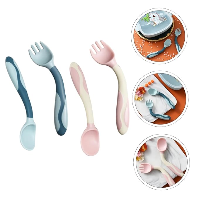 PRETYZOOM 2 Sets Silicone Fork and Spoon Utensils with Flexible Soft Tips Non Slip Handles Weaning Cutlery for Safe and Portable Feeding Tools