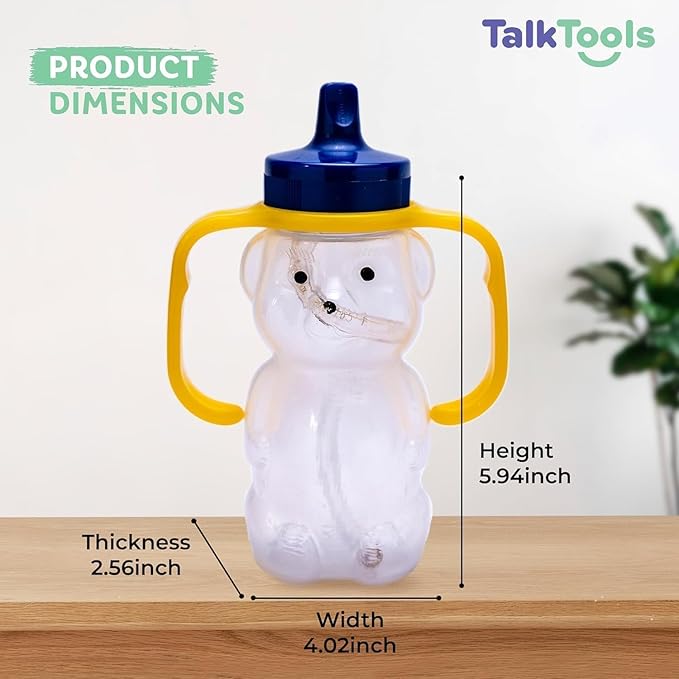 TalkTools Honey Bear Straw Cup with Handle, 7oz ??Soft Straw Trainer for Babies & Toddlers 4+ Months ??Easy-Grip, Dishwasher Safe.