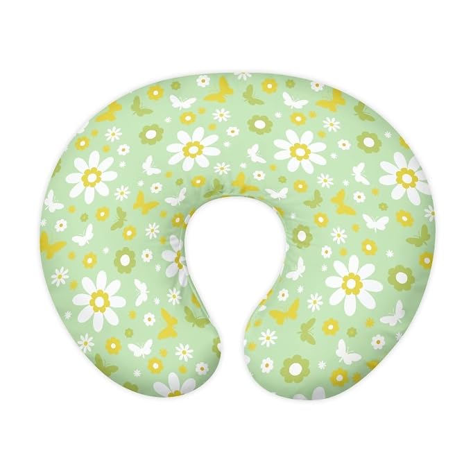 Butterfly Daisy Flower Breast Feeding Pillow Covers Soft Skin-Friendly Nursing Pillow Support Cover with Hidden Zipper for Boys Girls Baby Gift