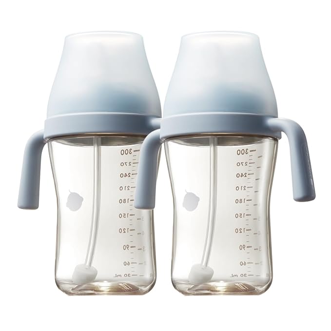 Bc babycare Sippy Cup Learner for 6+ Month Old with Nipples & Handles, Spill Proof Sippy Cup, Weighted Straw Toddler Cups, Anti-Choking Baby Cups 2 Packs, Blue