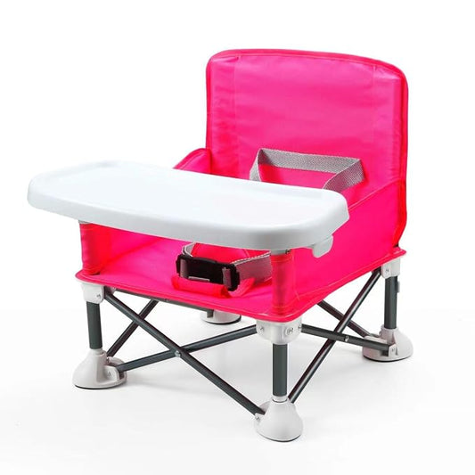 PandaEar Portable Travel Booster Seat with Tray| Folding Baby Seat Booster High Chair for Dining Table| Compact Camping Chair for Lawn, Beach Indoor/Outdoor Use| Toddlers, Kids (Pink)