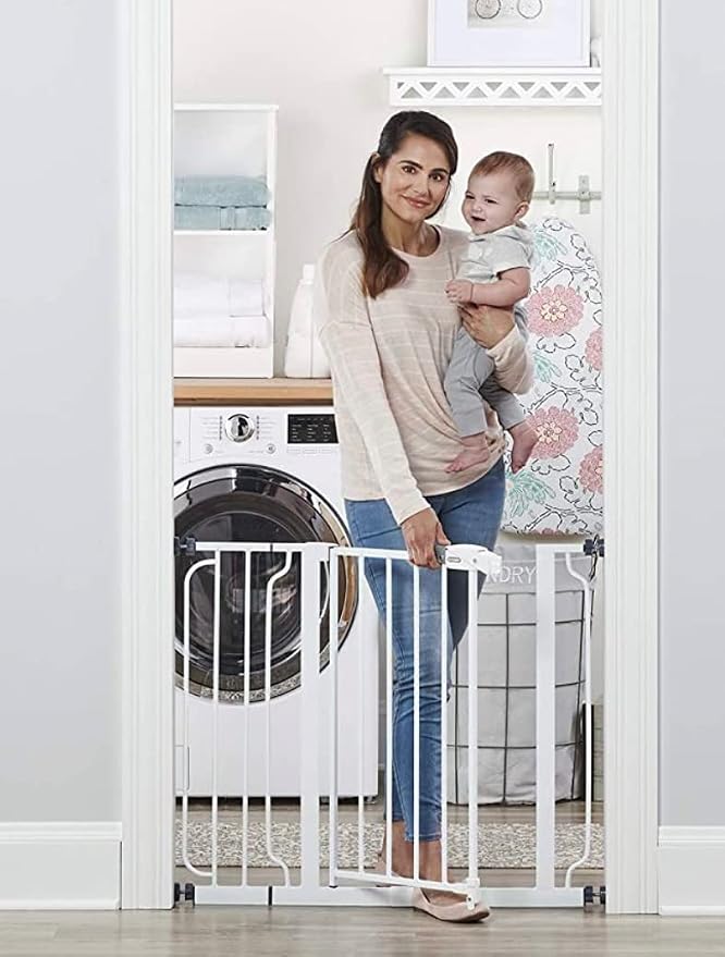 Regalo 2-in-1 Stairway and Hallway Wall Mounted Baby Gate, Bonus Kit & Easy Step 38.5-Inch Wide Walk Thru Baby Gate, Includes 6-Inch Extension Kit, Pressure Mount Kit, Wall Cups and Mounting Kit