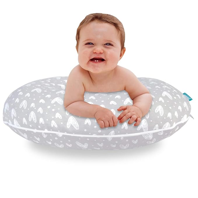 Nursing Pillow Cover 2 Pack Compatible with Boppy Pillow, 100% Jersey Cotton with Large Zipper Super Soft & Breathable & Skin Friendly for Moms/Kids, Grey & White