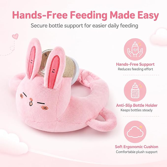 New Bottle Holder Pillow Plush for Self Feeding, Hands Free Feeding Nursing Assistant, Ergonomic Support Cushion, Soft Animal Cover Protector, Machine Washable (Brown Bear)