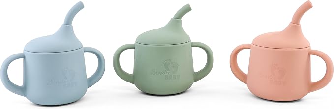 Silicone Baby Feeding Set| Silicone Divided Suction Plate and Bowl with Lids |Toddler Feeding Set| Training Cup with Straw|Fork Spoon Bib| Toddler Baby Led Weaning Supplies (Green)
