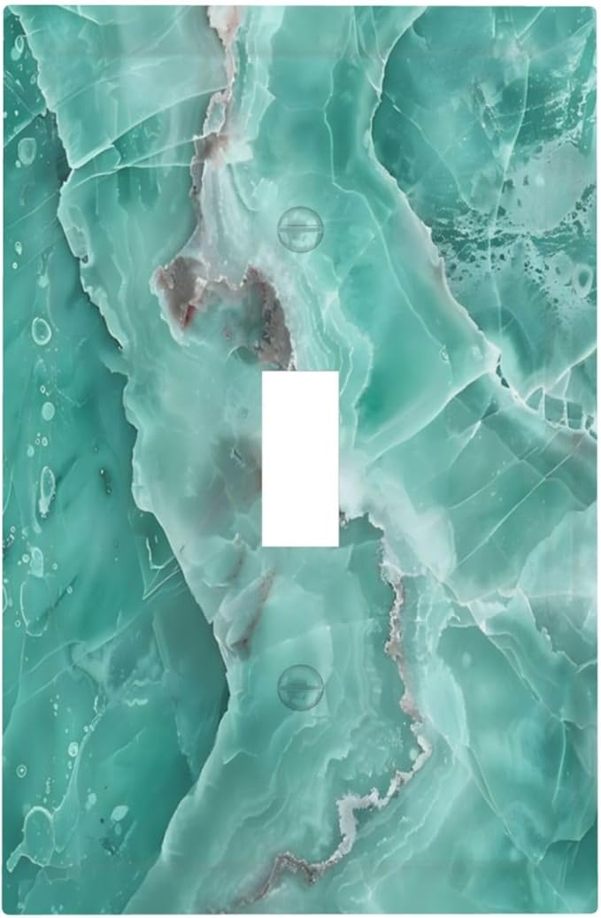 Turquoise Green Tiles Abstract Luxurious Print Decorative Light Switch Cover 1 Gang Single Toggle Device Electrical Faceplate Switchplates Decorator Outlet Wall Plate for Bathroom Kitchen Decor