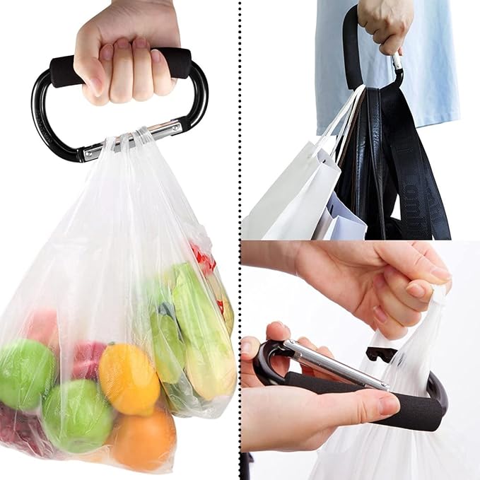 Stroller Hooks by Baby,2 pcs Carabiner Stroller Hook Organizer for Hanging Purses, Diaper Bag, Shopping Bags. Clip Fits Single/Twin Travel Systems, Car Seats and Joggers (Black)