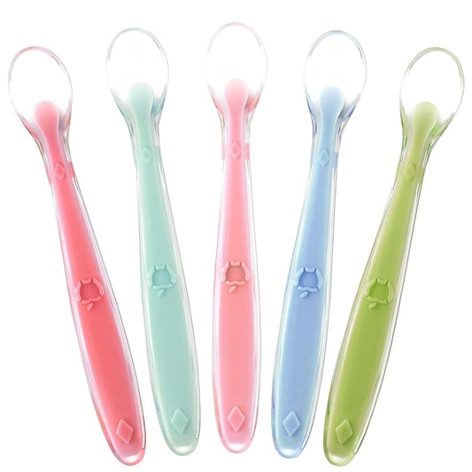 Best Baby Spoons First Stage 4 Months, Soft Food Grade Silicone, Baby Spoon Self Feeding, Infant Spoons First Stage Toddler Spoons, Baby Utensils Training Spoon Gift Set 5 Pack