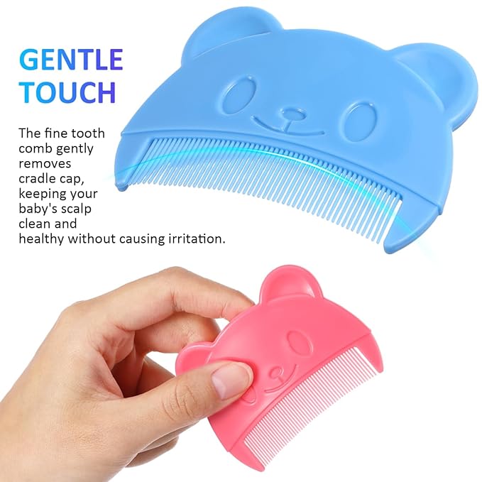 PartyKindom 2pcs Fine Tooth Combs: Cute Baby Hair Combs Plastic Bear Shape for Newborn Baby Cradle Cap Dandruff - Easy to Hold