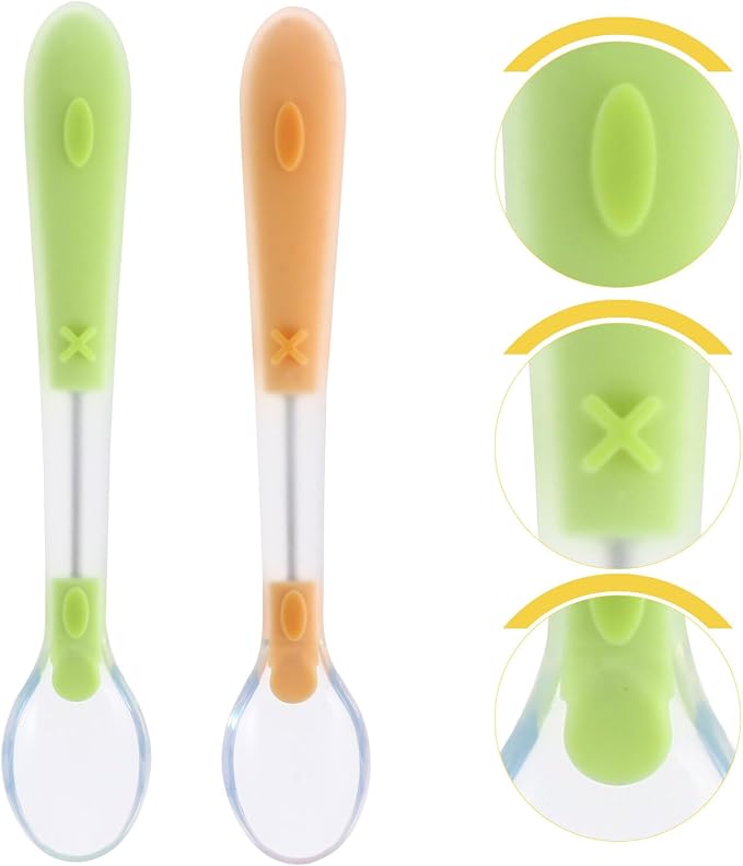 2PCS Silicone Spoons Set Portable Lightweight Soft Feeding Utensils for Self-training and Easy Grip Yellow Green Cutlery for Early Weaning