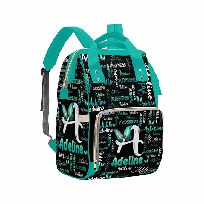 InterestPrint Personalized Diaper Bag with Name Custom Blue Green Butterfly Monogram Diaper Bag Customized Logo Text Shoulder Bag Nursing Bags Casual Daypack Bag for Sister BFF Shopping Present