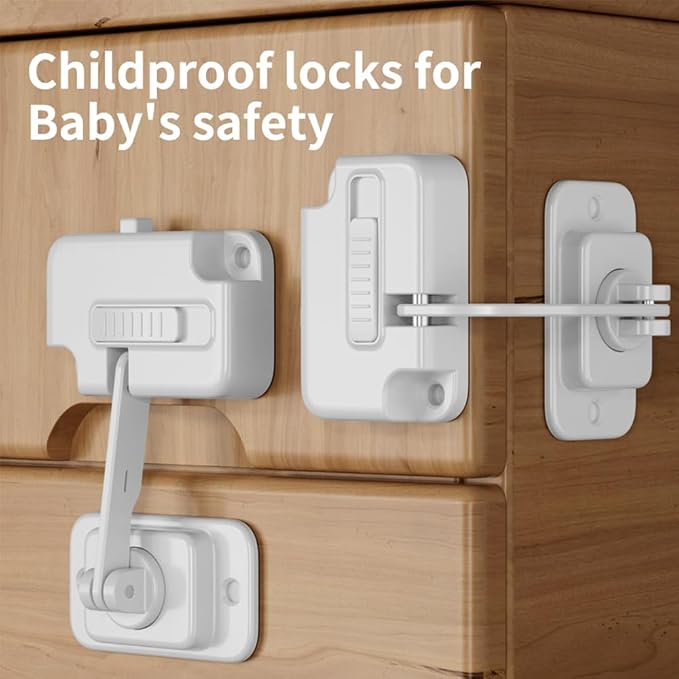 2 Pack Child Proof Fridge Lock, Upgraded Heavy Duty Refrigerator Lock for Freezer, Cabinet, Drawers, Air Fryer, Closets, Windows, Doors, Durable ABS with Adhesive Backing, Easy Install, White