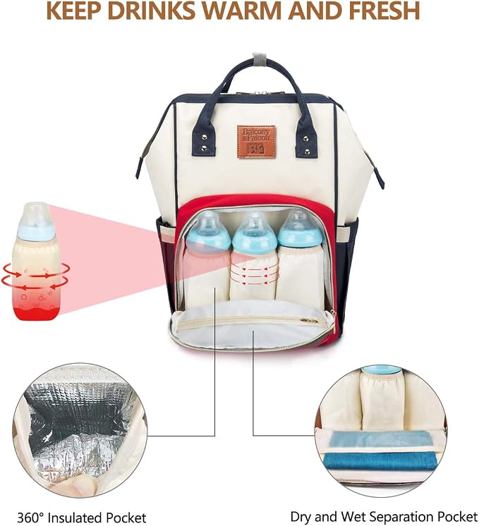 BALCONY & FALCON Multi-Functional Diaper Bag Backpack with Changing Pad Waterproof Nappy Bag