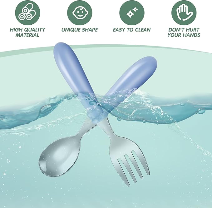 Dandat 48 Pcs Toddler Utensils Kids Silverware Set Stainless Steel Baby Forks and Spoons Toddler Safe Flatware Metal Kids Cutlery with Round Thick Grip Handles for Self Feeding, Dishwasher Safe