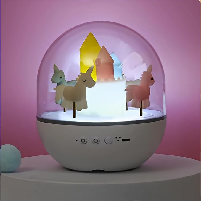 Colorful Life Carousel Night Light, White/Warm/Ice Blue Light, Gift for Girls Boys Bedroom Decor (Carousel Night Light, USB Powered) (No Battery, No Remote Control)