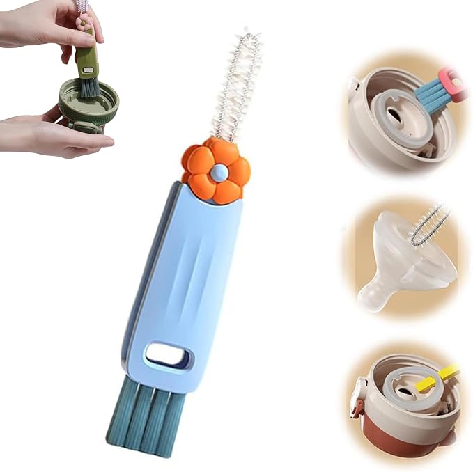 3 in 1 Cup Lid Gap Cleaning Brush, Multifunctional Bottle Cup Lid Detail Brush Straw Cleaner Tools, Portable Cup Lid Cleaner with Brush, Home Kitchen Cleaning Gadgets Tools (Blue)