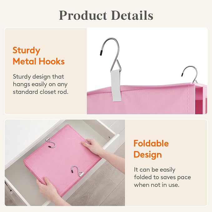 Lifewit 6 Shelf Weekly Clothes 0rganizer for Kids, Baby Hanging Closet Storage with Color Labels for School Outfits, Todder Daily Clothing Divider with Days of The Week Monday to Friday Weekend, Pink