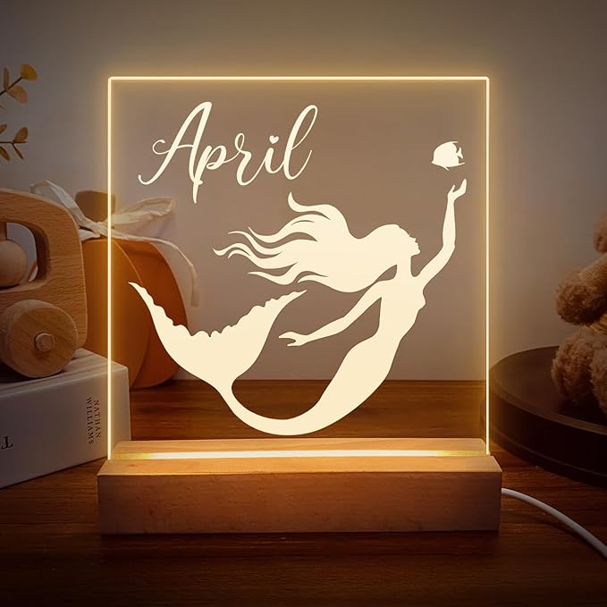 Personalized Name Night Light with Mermaid, Custom Name Led Lamp for Baby Kids, Brighter Made Customized Night Light Gift for Girl Boys
